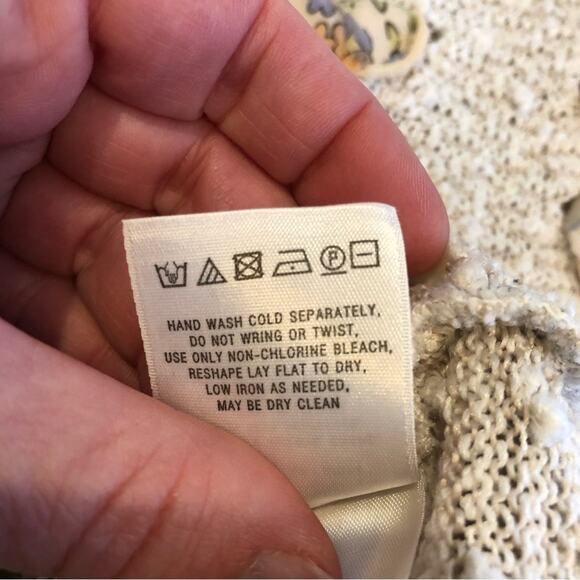 Anthropologie Akemi + Kin cream tan striped floral lace up trim knit top Small - Picture 8 of 14